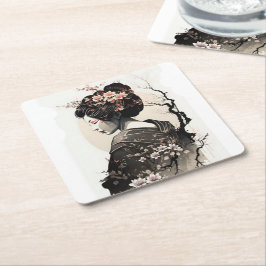 Porta-copo De Papel Quadrado Anmutige japanische Geisha -