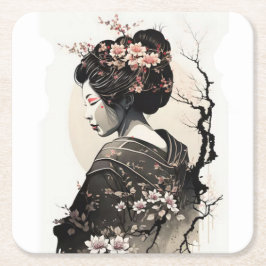 Porta-copo De Papel Quadrado Anmutige japanische Geisha -