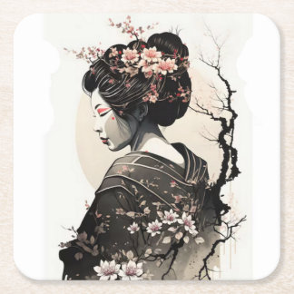 Porta-copo De Papel Quadrado Anmutige japanische Geisha -