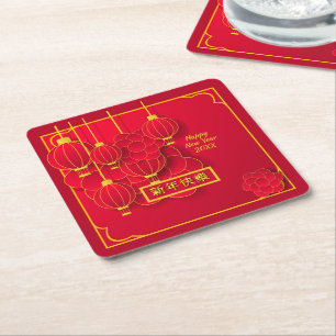Porta-copo De Papel Quadrado Ano de adição Feliz Chinês Ano Novo 20xx Vermel