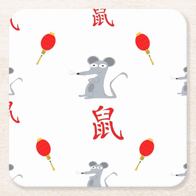 Porta-copo De Papel Quadrado Ano do Rat 2020 (Frente)