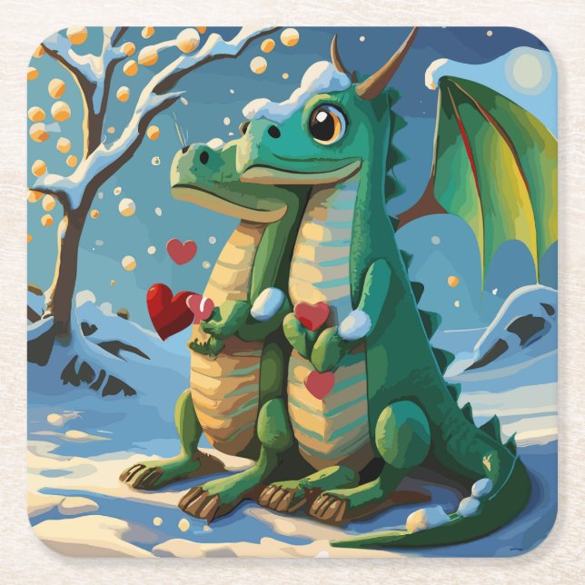 Porta-copo De Papel Quadrado Ano Novo Chinês Do Casal Dragão (Frente)