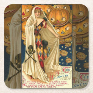 Porta-copo De Papel Quadrado Antiguidade Halloween Jack O Lanterna Mulher do Co