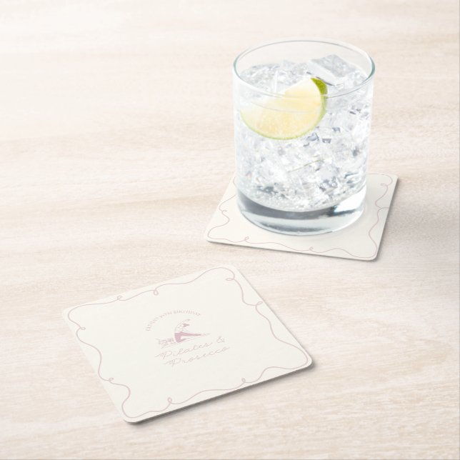 Porta-copo De Papel Quadrado Any age pilates and prosecco birthday (Insitu)