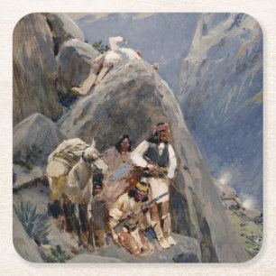 Porta-copo De Papel Quadrado Apache Warriors: Escorregada pela Cavalaria Americ