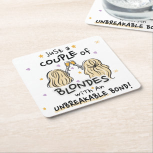 Porta-copo De Papel Quadrado "Apenas um casal de loiras" Porta copos