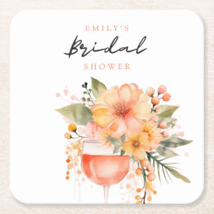 Porta-copo De Papel Quadrado Aperol Spritz Floral Chá de Noiva