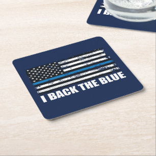 Porta-copo De Papel Quadrado Apoie o Azul Linha Azul Fina Bandeira EUA MAGA WWG