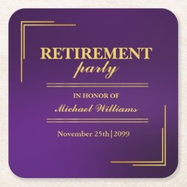 Porta-copo De Papel Quadrado Aposentadoria Corporativa Elegante Roxo Dourado