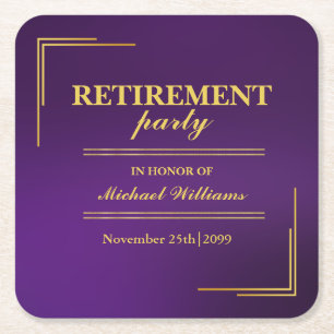 Porta-copo De Papel Quadrado Aposentadoria Corporativa Elegante Roxo Dourado