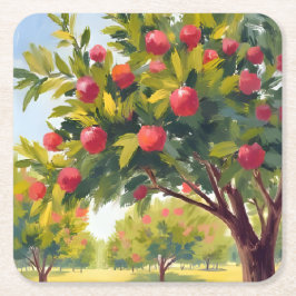Porta-copo De Papel Quadrado Apple Orchard Autumn Fall Watercolor