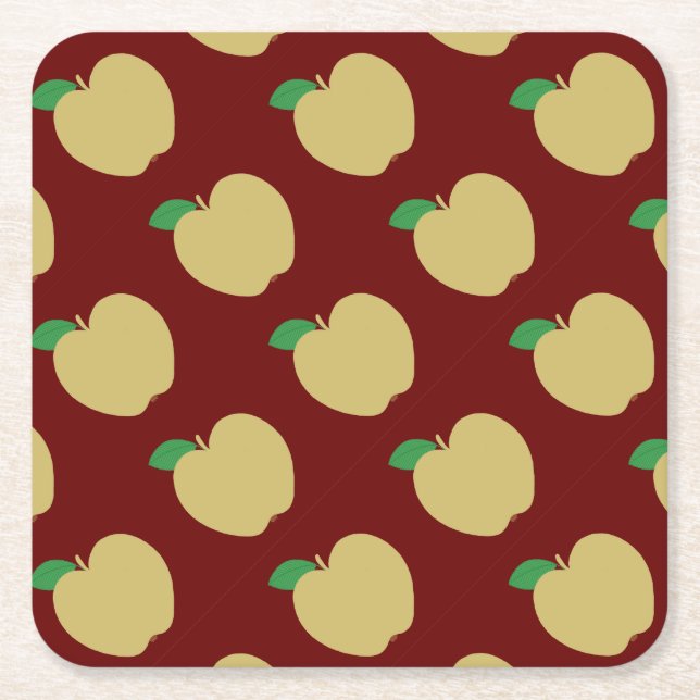 Porta-copo De Papel Quadrado Apple ouro em Vermelho (Frente)