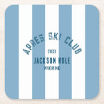 Porta-copo De Papel Quadrado Apres Ski Club Azul Retro Cabana Listrado Festa de<br><div class="desc">Os mata-copos de papel Apres Ski Club são perfeitos para suas reuniões com tema de clube de esqui nas encostas, ao lado da banheira de hidromassagem ou no lodge... Listras retrô de cabana azul com um brasão de clube de esqui personalizado desgastado em azul marinho. Personalize com os detalhes da...</div>