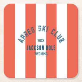 Porta-copo De Papel Quadrado Apres Ski Club Retro Vermelho Cabana Listrado Ski 