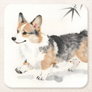 Porta-copo De Papel Quadrado Aquarela Corgi – Arte Caprichosa de Cachorro com T