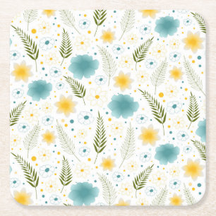 Porta-copo De Papel Quadrado Aquarela Desenhada à Mão com Folhas de Palma e Flo