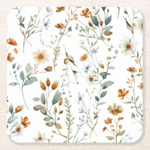 Porta-copo De Papel Quadrado Aquarela flor selvagem estilo Boho