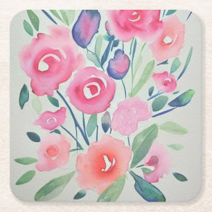 Porta-copo De Papel Quadrado Aquarela Floral