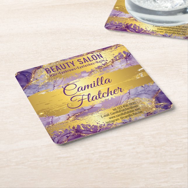 Porta-copo De Papel Quadrado Aquarela Lilás Delicada (Inclinado)