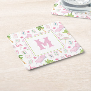 Porta-copo De Papel Quadrado Aquarela Palm Beach Mahjong