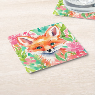 Porta-copo De Papel Quadrado Aquarela Papoila-Palmeira em Flores