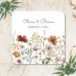 Porta-copo De Papel Quadrado Aquarela Personalizada de Flores Silvestres Floral