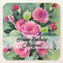 Aquarela Rosas Vermelhas Feliz Aniversário