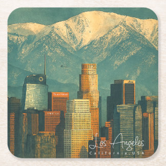 Porta-copo De Papel Quadrado Aquarela Vintage de Los Angeles | Califórnia Retrô