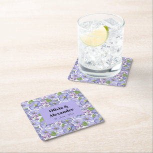 Porta-copo De Papel Quadrado Aquarela Violetas Roxas & Padrão Floral