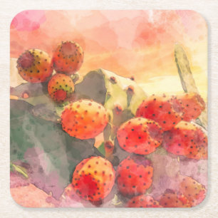 Porta-copo De Papel Quadrado Aquarelas Canas Frutas De Cactus De Pera-De-Água