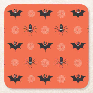 Porta-copo De Papel Quadrado Aranha do Halloween, morcego e padrão cobweb