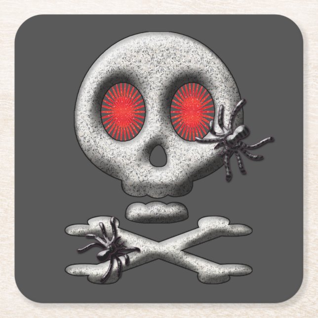 Porta-copo De Papel Quadrado Aranhas-do-crânio assustadoras do Halloween (Frente)