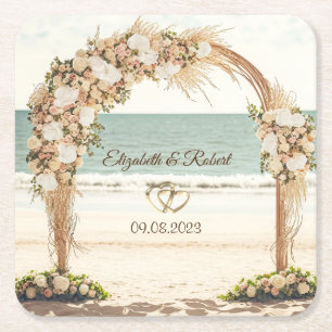 Porta-copo De Papel Quadrado Arbusto de Rosas para Casamento na Praia
