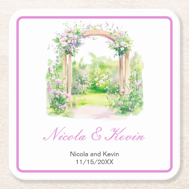 Porta-copo De Papel Quadrado Arca de Casamento Floral primavera (Frente)