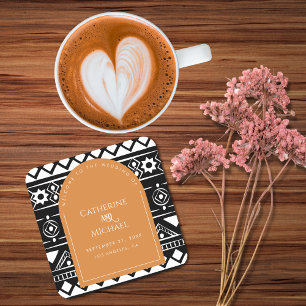 Porta-copo De Papel Quadrado Arca de Casamento Padrão de Boho Moderno Queimou L