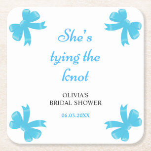 Porta-copo De Papel Quadrado Arco Azul Ela Está Casando Chá de Noiva