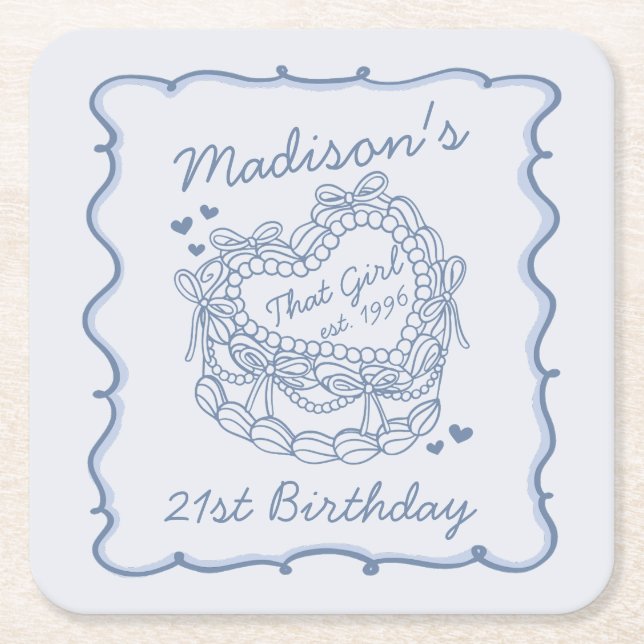 Porta-copo De Papel Quadrado Arco Azul Que Garota Coquette Coquette Coquette An (Frente)