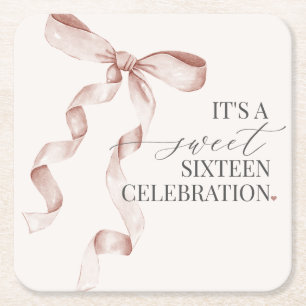 Porta-copo De Papel Quadrado Arco Beige Coquette Doce 16 Festa de aniversário D