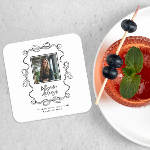 Porta-copo De Papel Quadrado Arco de borda ondulada Festa de formatura de fotos