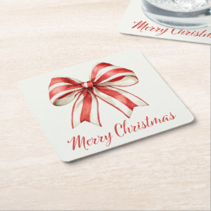 Porta-copo De Papel Quadrado Arco de Natal Coquette - Greve de Canas Brancas Ve