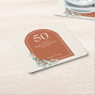 Porta-copo De Papel Quadrado Arco de Terracota Moderna Eucalipto 50º Aniversári