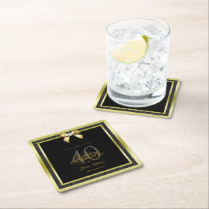 Porta-copo De Papel Quadrado Arco Dourado Glamouroso & Preto com Brilho para An