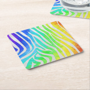 Porta-copo De Papel Quadrado Arco-íris da zebra e impressão branco