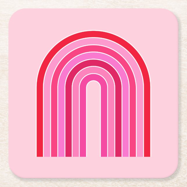Porta-copo De Papel Quadrado Arco Vermelho E Pink Do Arco-Íris Retroativo (Frente)