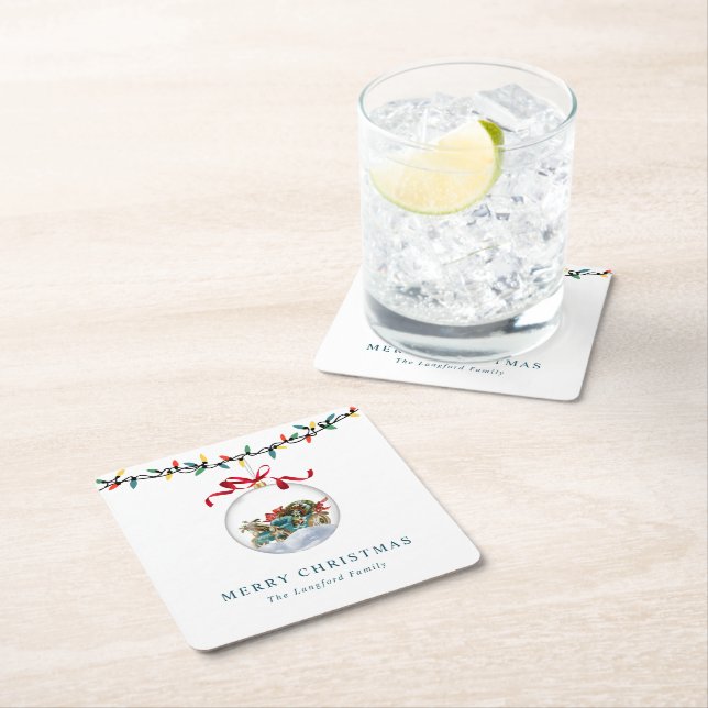 Porta-copo De Papel Quadrado Arco Vermelho Elegante Feliz Natal (Insitu)
