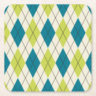 Porta-copo De Papel Quadrado Argyle Azul E Verde