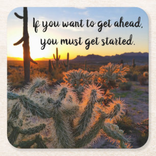 Porta-copo De Papel Quadrado Arizona Desert Sunset Cactus Inspiration Say