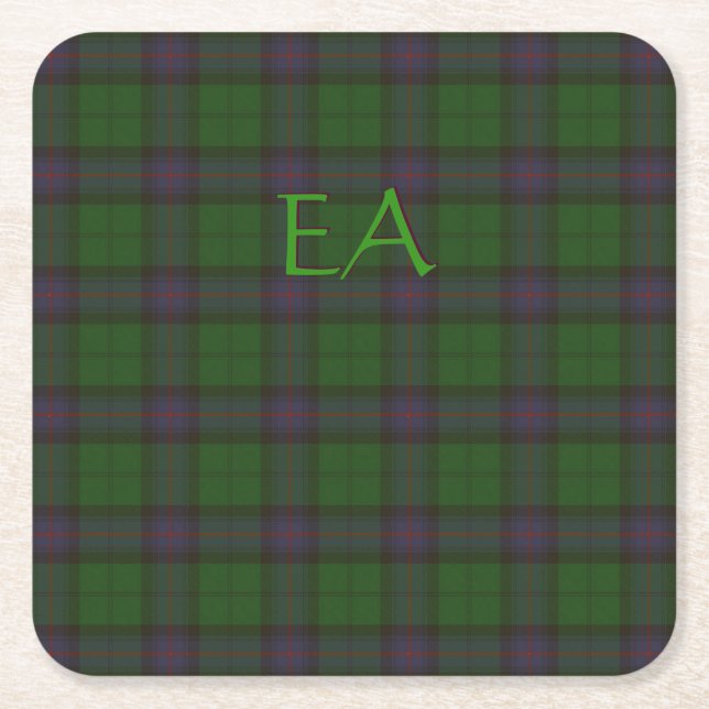 Porta-copo De Papel Quadrado Armstrong Oficial Clan Tartan com as suas iniciais (Frente)