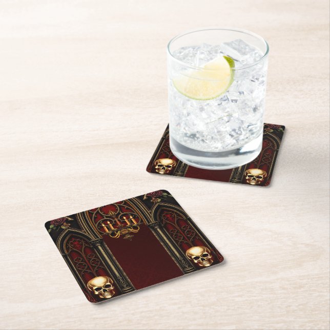 Porta-copo De Papel Quadrado Arqueiro Gótico com Skulls. (Insitu)