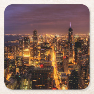 Porta-copo De Papel Quadrado Arquitectura da cidade da noite de Chicago